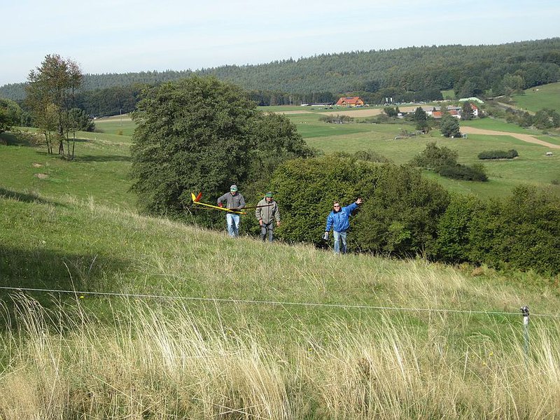 FS5000 -Bergung, Vincent hat nach viel zu kurzem Landeanflug um sein gerissenes Tape am Flügel getrauert...robustes Modell ;-)