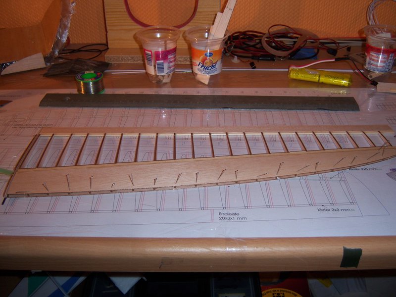 Obere Beplankung und Endleiste mit Hilfsleiste sowie Nasenleiste