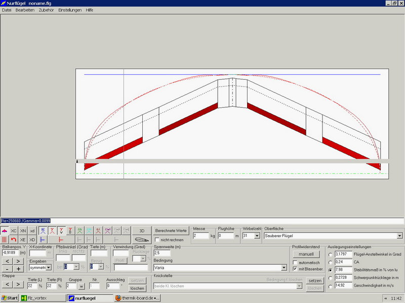 das bei einfacher gleichmäßiger Durchverwindung  eine fast Überdeckung der Zirkulationsverteilung herauskommt hätt mir auch  mal Jemand sagen können :-) Verwindung ist jetzt 2,3°